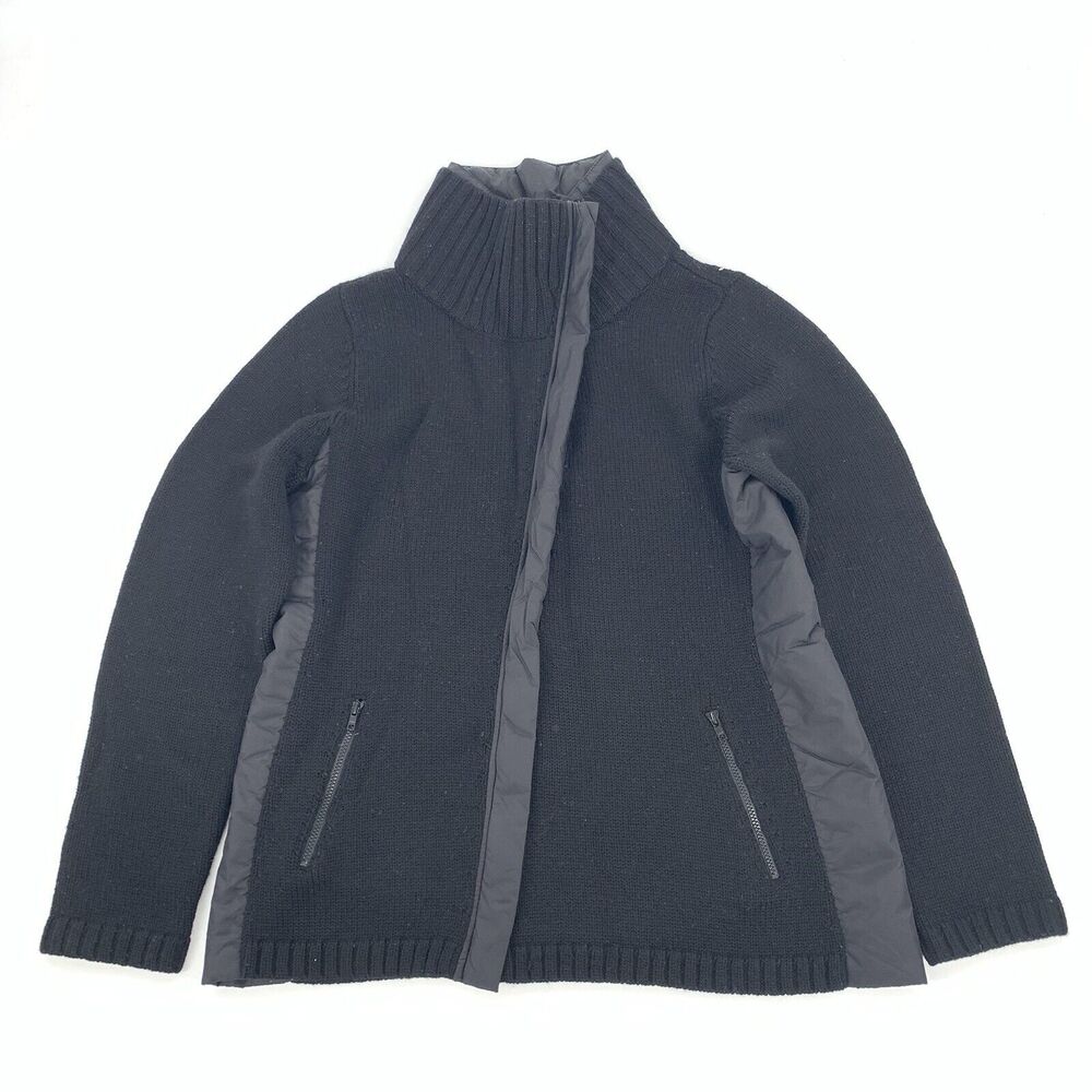 Eileen Fisher 100% Merino Wool Full Zip Sweater Jacket Coat Medium Womens Black